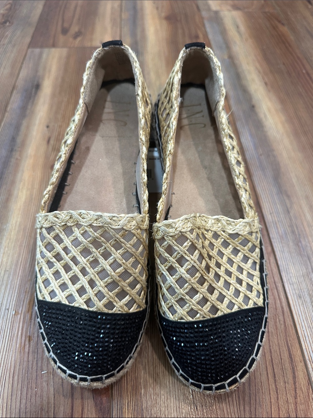 INC International Concepts Natural Straw and Black Espadrille Flats